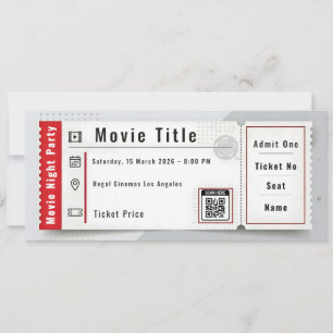 Convite para Bilhete de Festa de Noite de Cinema