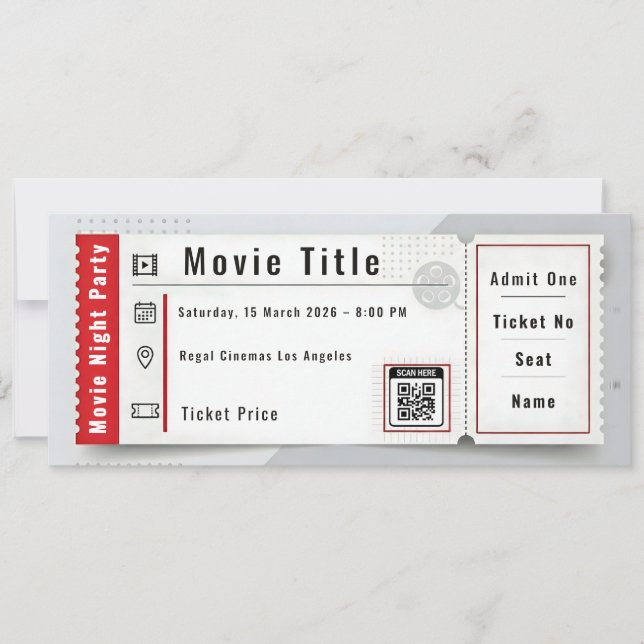 Convite para Bilhete de Festa de Noite de Cinema (Frente)