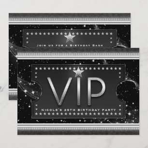 Convite para Bilhete VIP Black & Silver Chic Glam