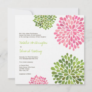 Convite para Blooms de Flor Rosa e Verde de Casame
