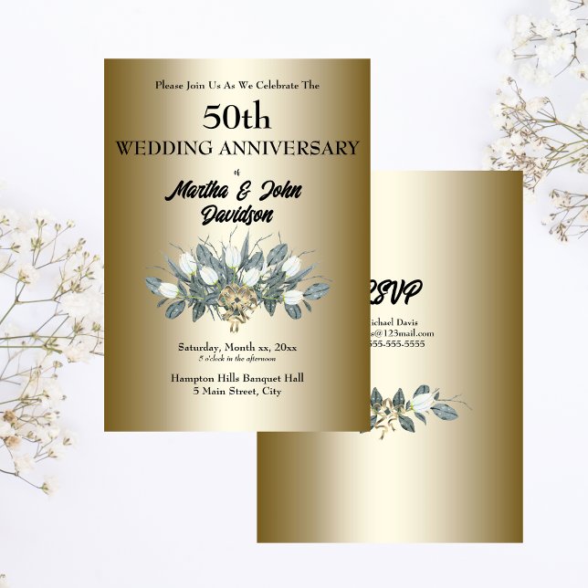 Convite para Bodas de Ouro de 50 Anos de Casamento (Golden 50th Wedding Anniversary Invitation)