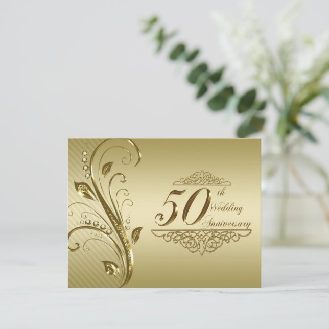 Convite para Bodas de Ouro de 50 Anos de Casamento (Em pé/Frente)