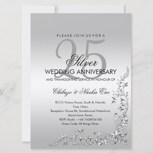 Convite para Bodas de Prata 25º Aniversário de Cas (Frente)