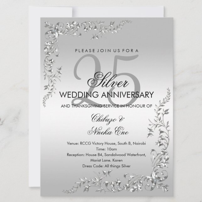Convite para Bodas de Prata 25º Aniversário de Cas (Frente)