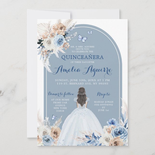Convite para Boho Baby Blue Quinceañera (Frente)