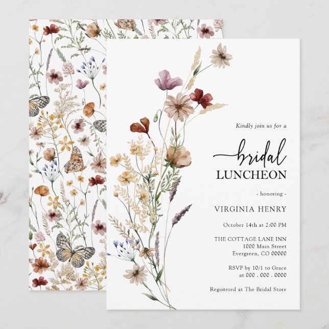 Convite para Boho Bridal Luncheon (Frente/Verso)