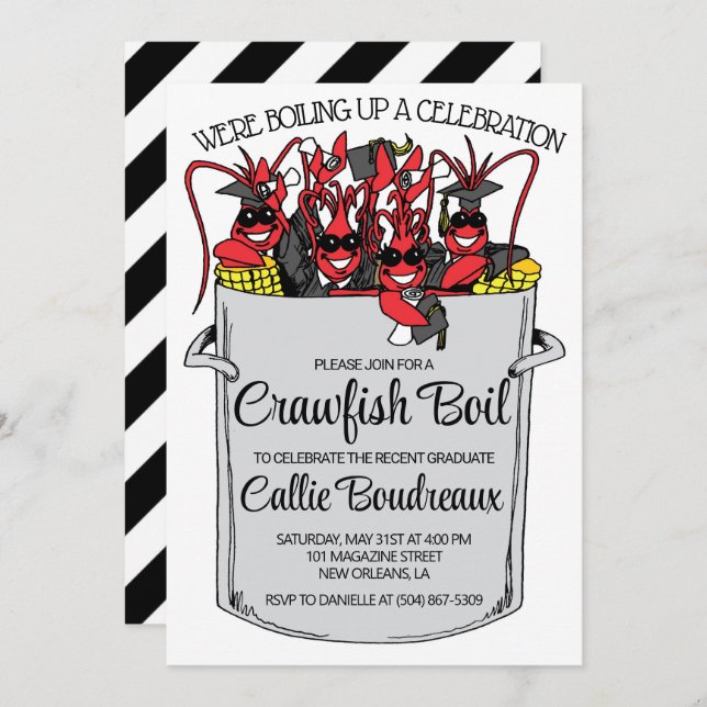 Convite para Boil de Crawfish de Graduação (Frente/Verso)