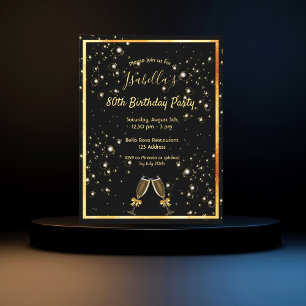 convite para bolhas de ouro preto de 80 aniversári
