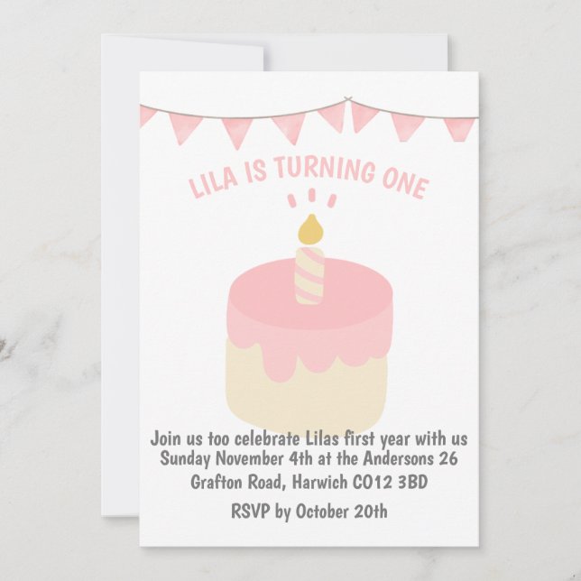 Convite para bolo de aniversário bonito, moderno (Frente)