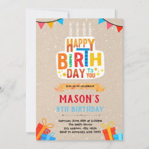 Convite para bolo de aniversário feliz