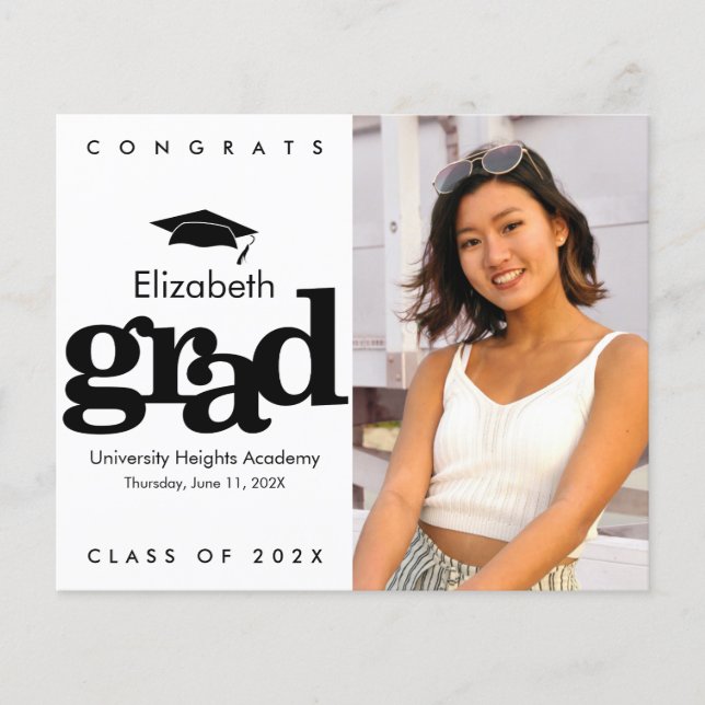 Convite para Boné de formatura de Foto Branco Pret (Frente)