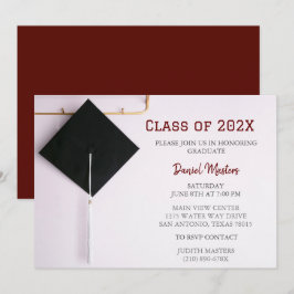 Convite para Boné de formatura Preto/Vermelho Escu
