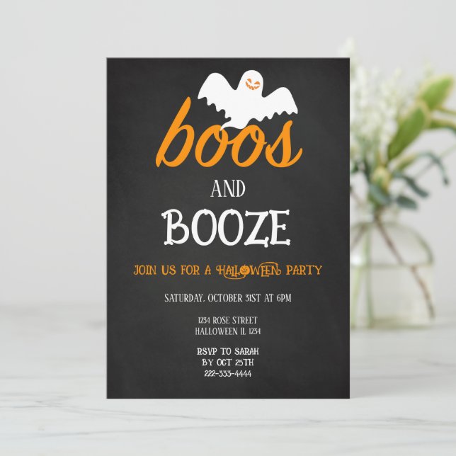 Convite para Boos e Booze do Festa das Halloween (Em pé/Frente)