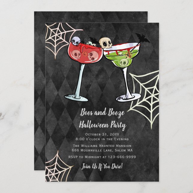 Convite para Boos e Booze Halloween (Frente/Verso)