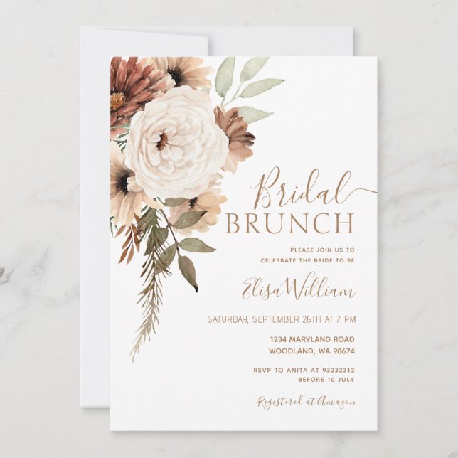 Convite para Bridal Elegante Boho Brunch (Frente)