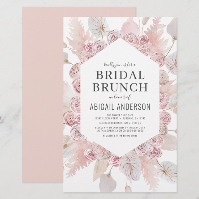 Convite para Bridal Rosa de Escoamento de Orçament (Frente/Verso)