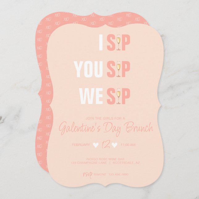 Convite para Brunch de Champaign Galentine's Rosa  (Frente/Verso)