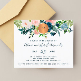 Convite para brunch de damas de honra com flores e