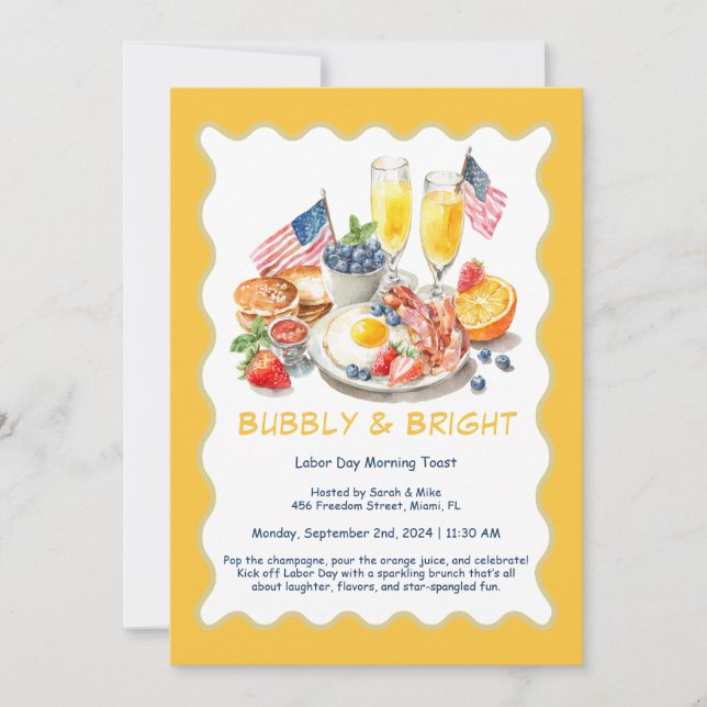 Convite para Brunch de Mimosa no Dia do Trabalho – (Frente)