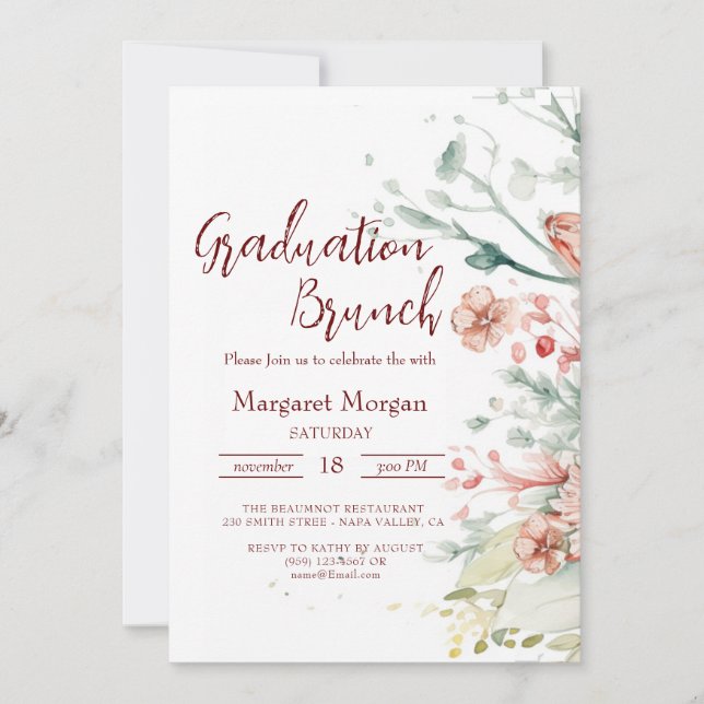 Convite para Brunch de Noiva com Flores em Aquarel (Frente)