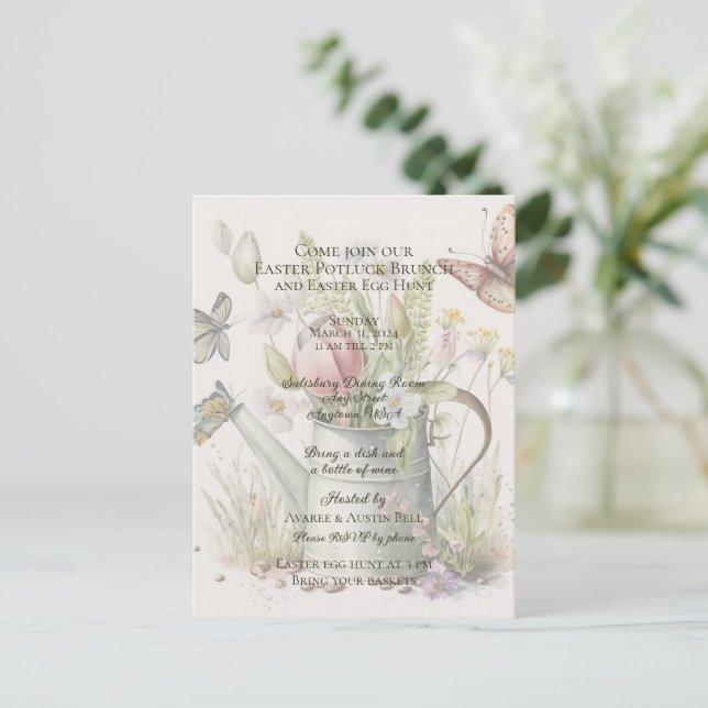 Convite para Brunch de Páscoa e Caça aos Ovos de P (Em pé/Frente)