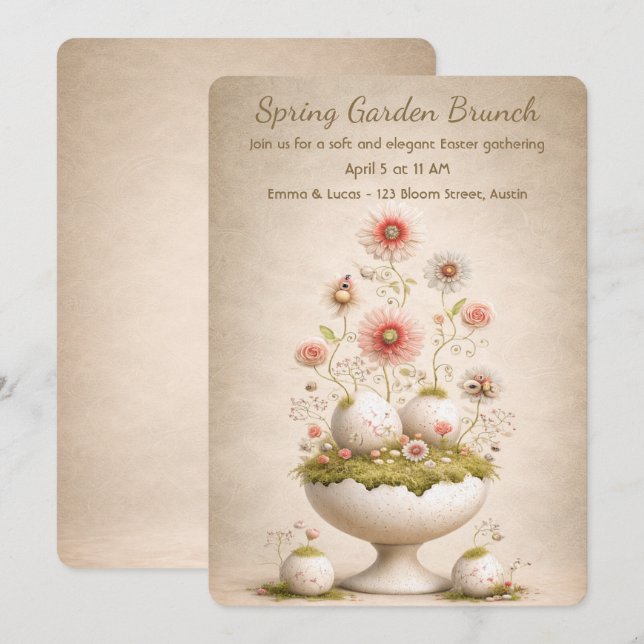 Convite para Brunch de Páscoa Floral Jardim Soft E (Frente/Verso)