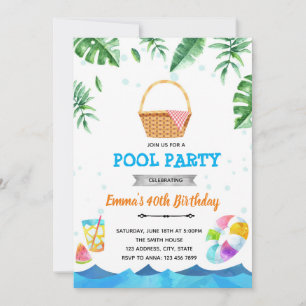 Convite para brunch de picnic tropical na piscina
