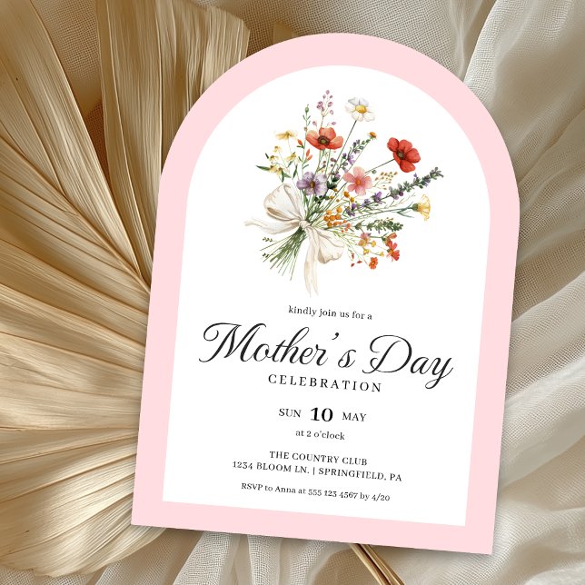 Convite para Brunch do Dia das Mães Arch Floral (Arched shape invitation is shown in 5x7 in. Choose size, paper and corner style.)