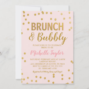 Convite para Brunch e Bubble  Rosa e Dourado