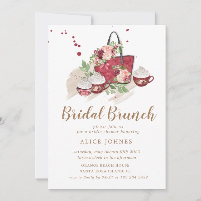 convite para brunch floral de cupcake bonito (Frente)