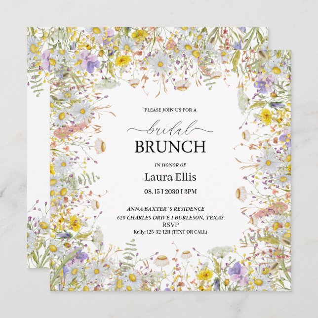 Convite para brunch floral de flor selvagem elegan (Frente/Verso)