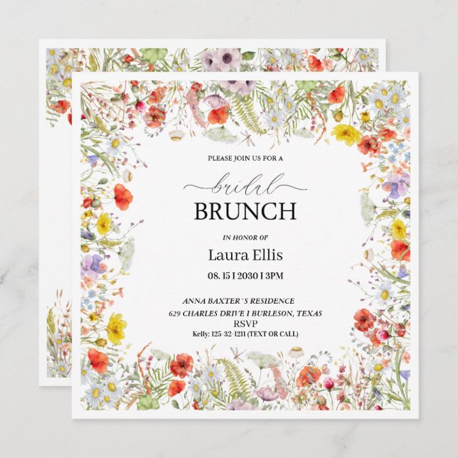 Convite para brunch floral de flor selvagem elegan (Frente/Verso)