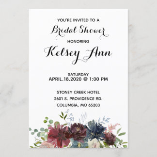 Convite para Buquê Azul e Vinho Borgonha