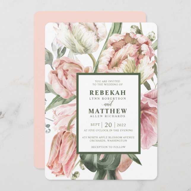 Convite para Buquê primavera Tulip Watercolor (Frente/Verso)