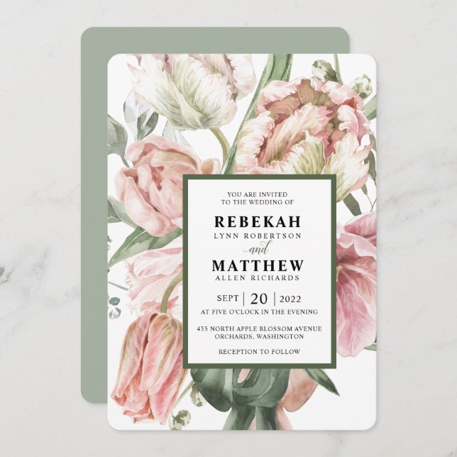 Convite para Buquê primavera Tulip Watercolor (Frente/Verso)