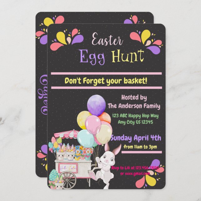 Convite para Caça-Caça de Ovos em Páscoa (Frente/Verso)