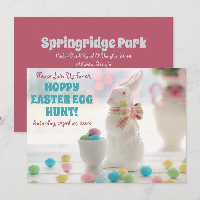 Convite Para Caça De Ovos De Coelhinho De Páscoa B (Frente/Verso)