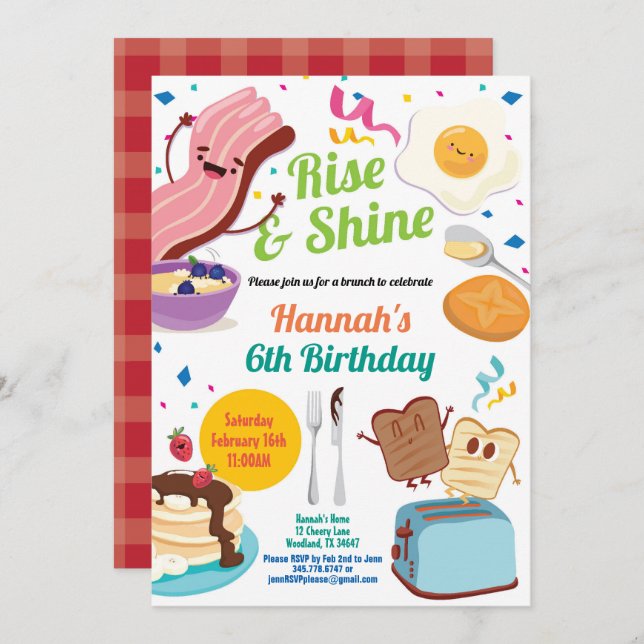 Convite para café da manhã em Brunch. Aniversário  (Frente/Verso)