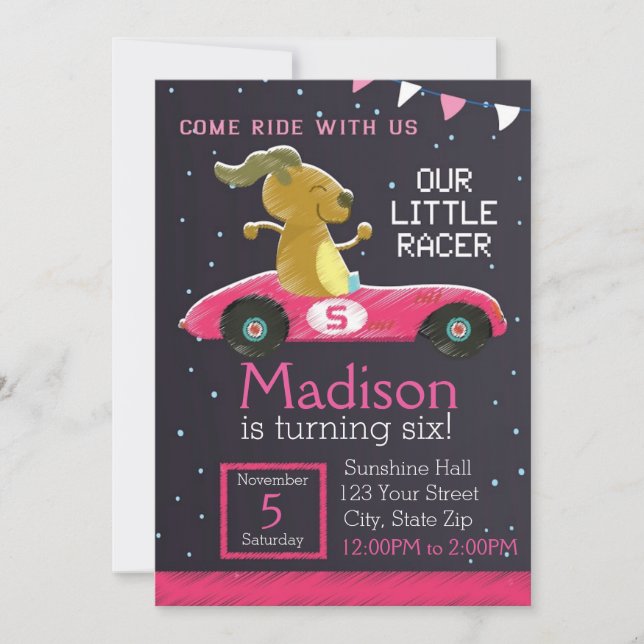 Convite para Carros Racer (rapariga) (Frente)