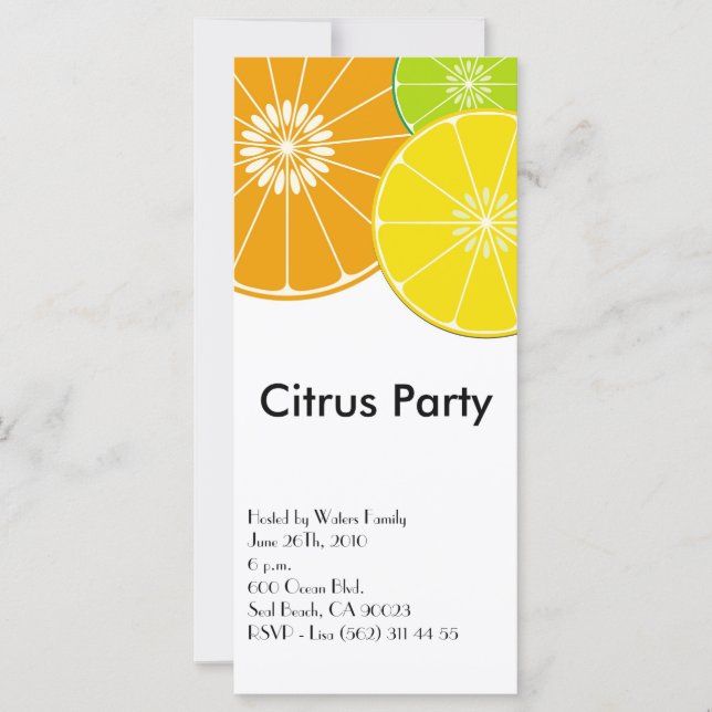 Convite para Cartão de Rack de Partido Citrus (Frente)