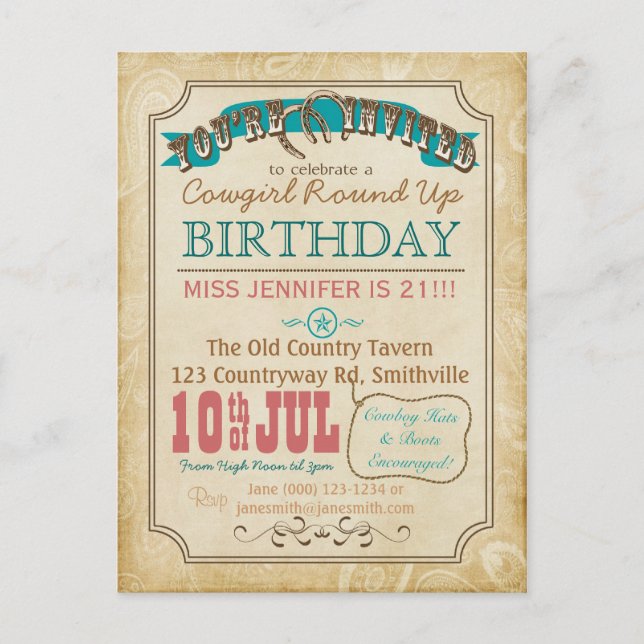 Convite para Cartão-Postal de Estilo Ocidental (Frente)