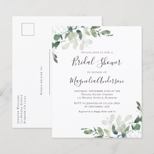 Convite para Cartão-postal do Chá de panela Eucaly (Frente/Verso)