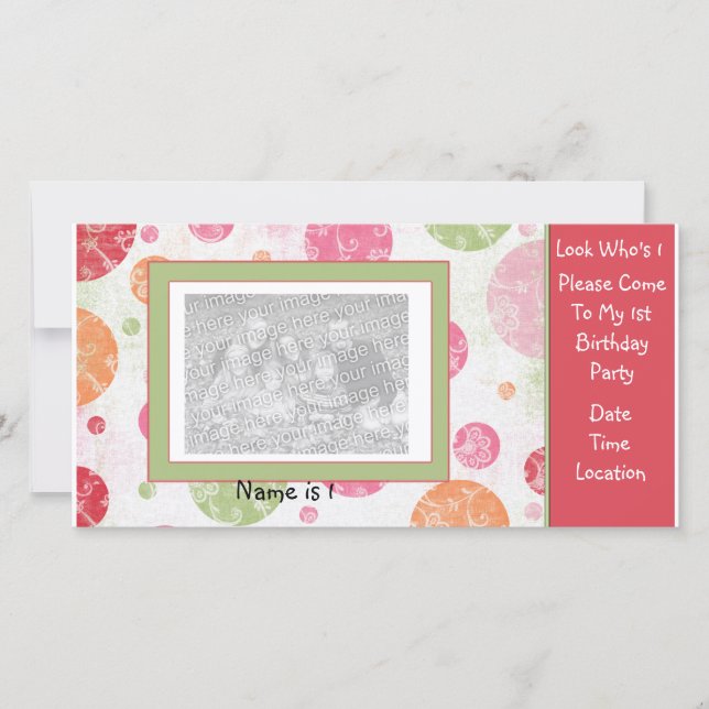 Convite para Cartões de fotos de primeiro aniversa (Frente)