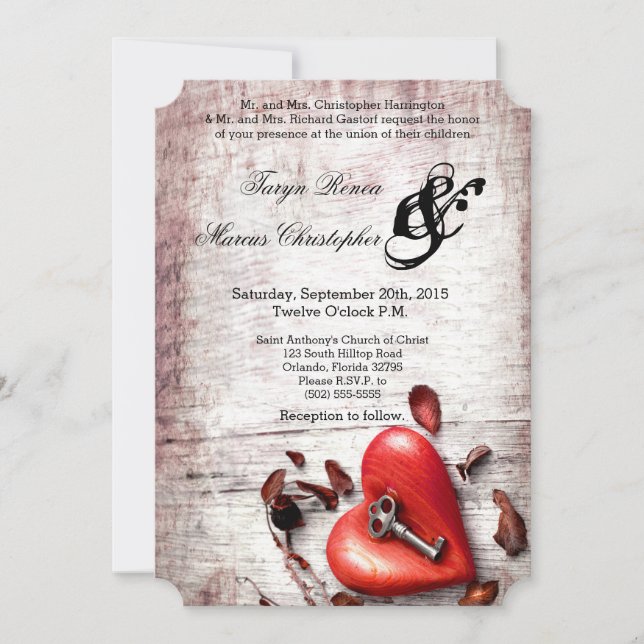 Convite para Casamento 5x7 Chave de Madeira do Paí (Frente)