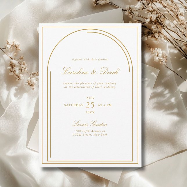 Convite para Casamento Acrílico Minimalista Modern (Modern Minimalist Wedding Invitation | Arch Border White Copper Invitation)