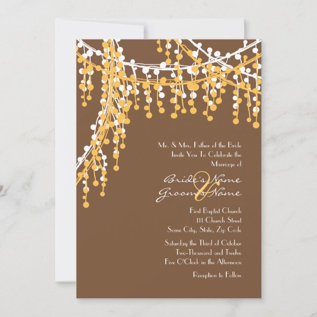 Convite para Casamento Amarelo e Castanho (Frente)