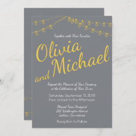 Convite para Casamento Amarelo e Cinza com Luzes