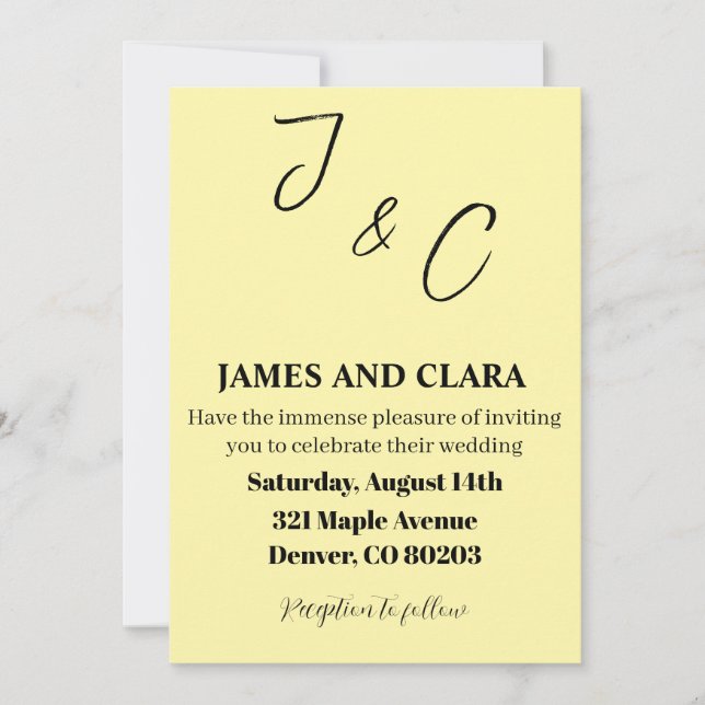 Convite para Casamento Amarelo elegante (Frente)
