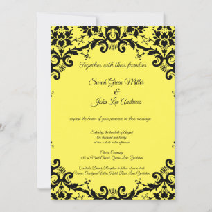 Convite para Casamento Amarelo Floral do Damask El