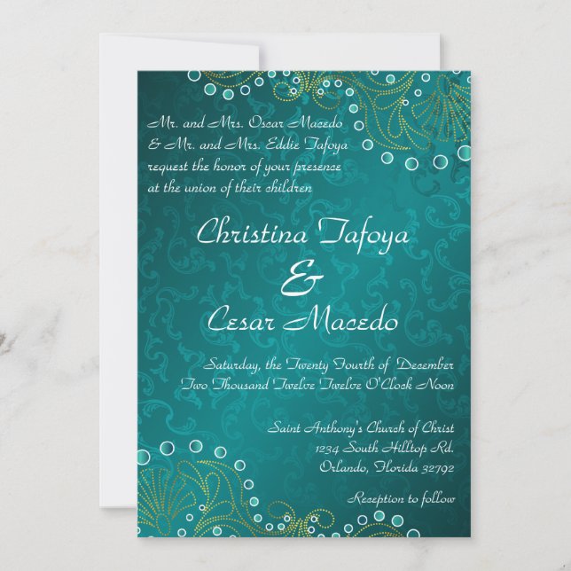 Convite para casamento árabe Teal Indian 5x7 (Frente)